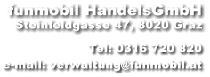 Steinfeldgasse 47, 8020 Graz funmobil HandelsGmbH Tel: 0316 720 820 e-mail: verwaltung@funmobil.at